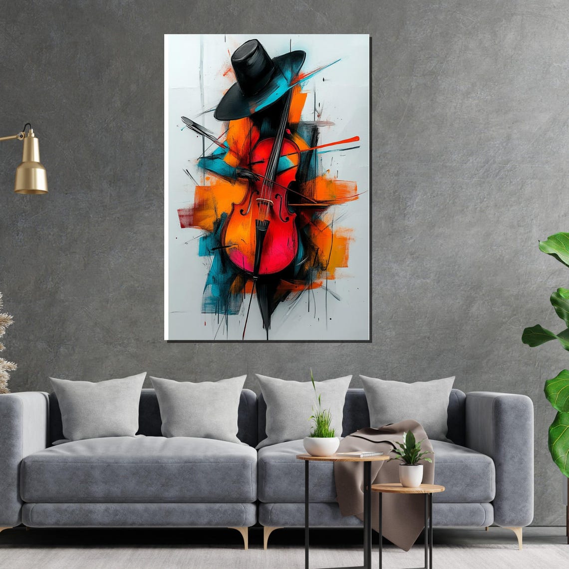 Abstract Violinist in Top Hat Bold Red Violin Street Art Poster - Image 2