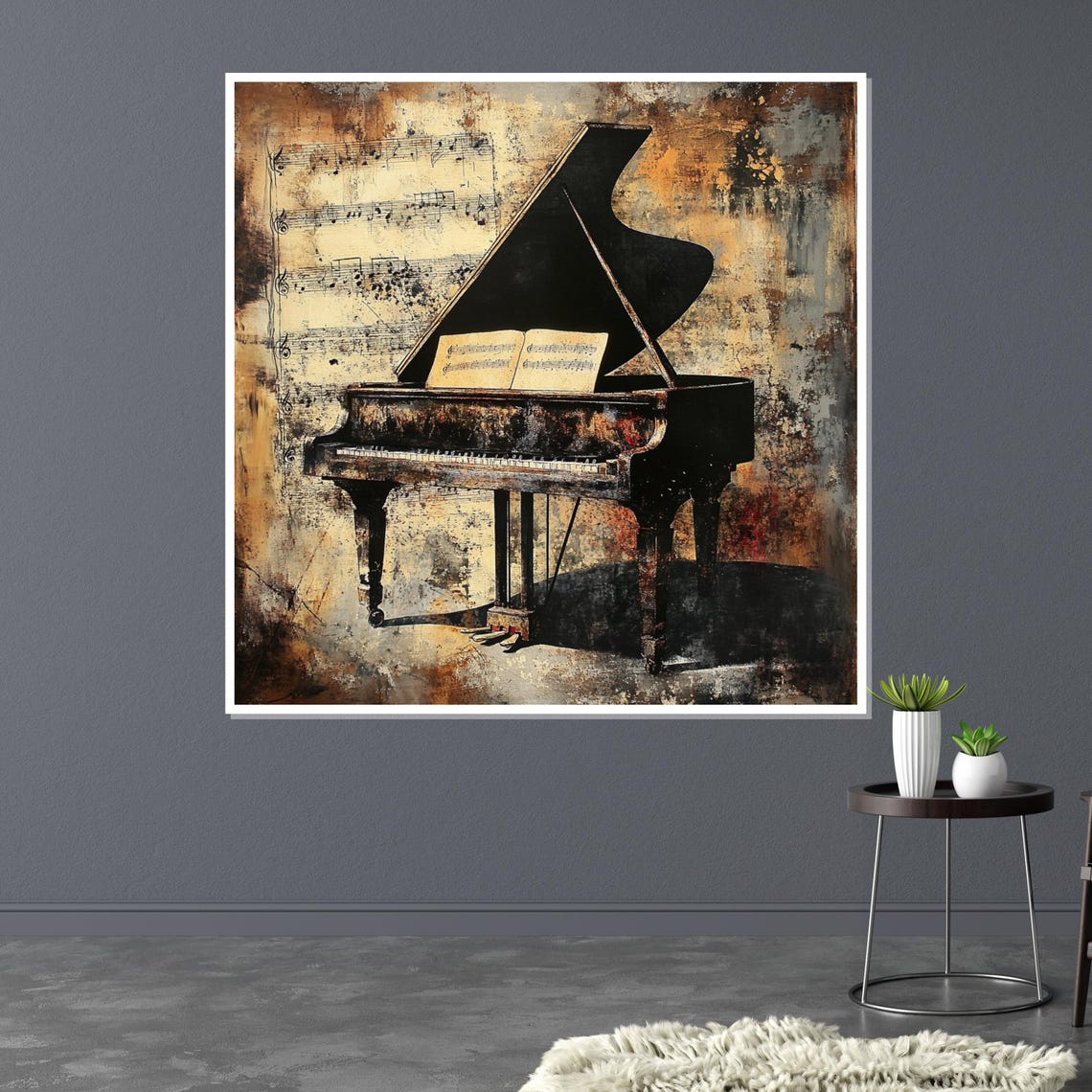 Vintage Grand Piano Sheet Music Sepia Elegant Classical Art Poster - Image 3