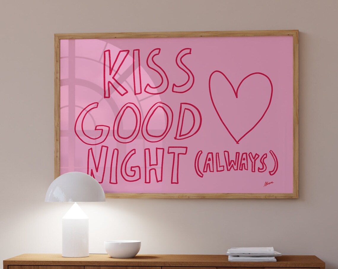 Kiss Good Night Always Heart Minimalist Bedroom Decor Poster
