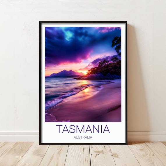 Tasmania Beach Sunset Poster Coastal Landscape Art Print