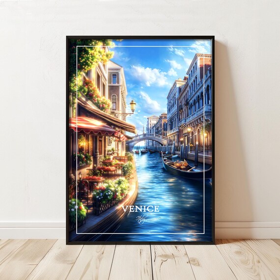 Venice Italy Canal Gondola Romantic Historic Architecture Travel Poster
