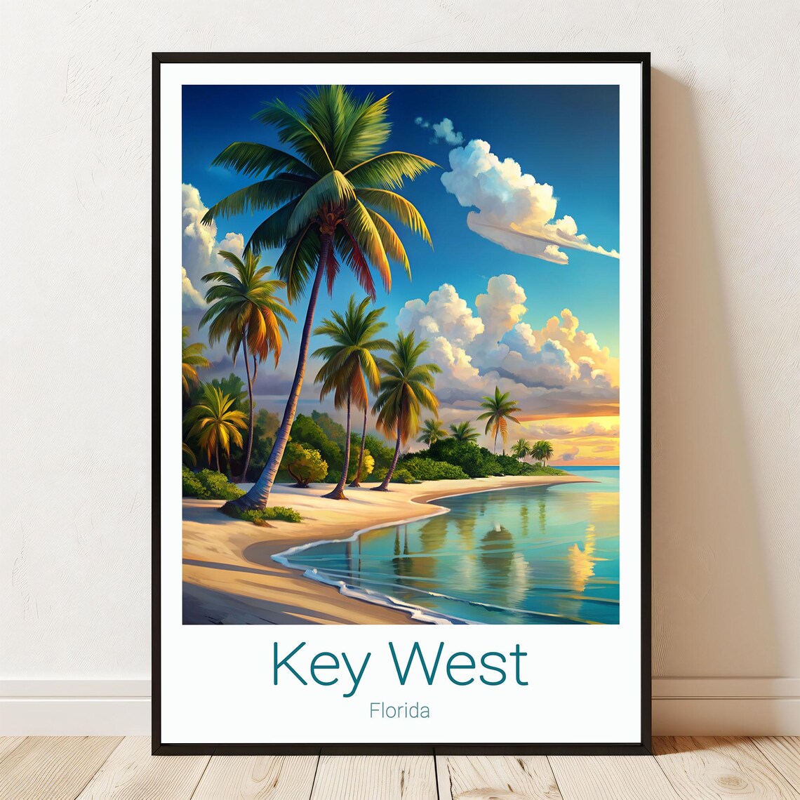 Key West Florida Palm Trees Sunset Beach Tropical Coastal Travel Poster