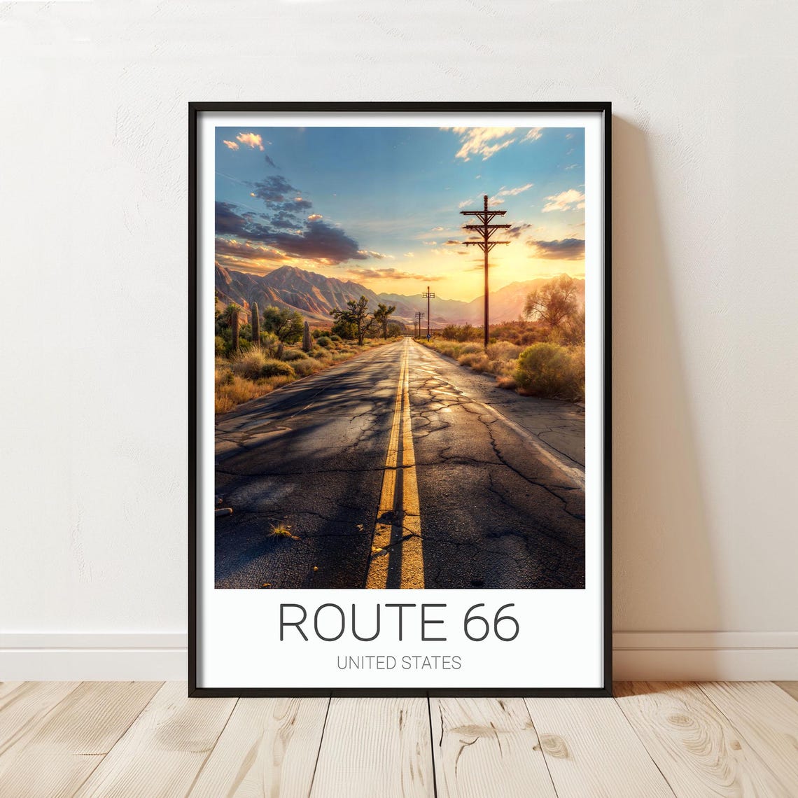 Golden Hour Route 66 Desert Highway Sunset Scenic Travel Poster