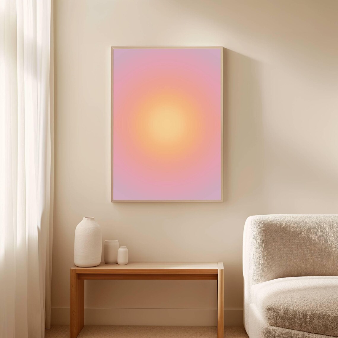 Aura Print No18 Pastel Pink and Orange Art Print - Image 2