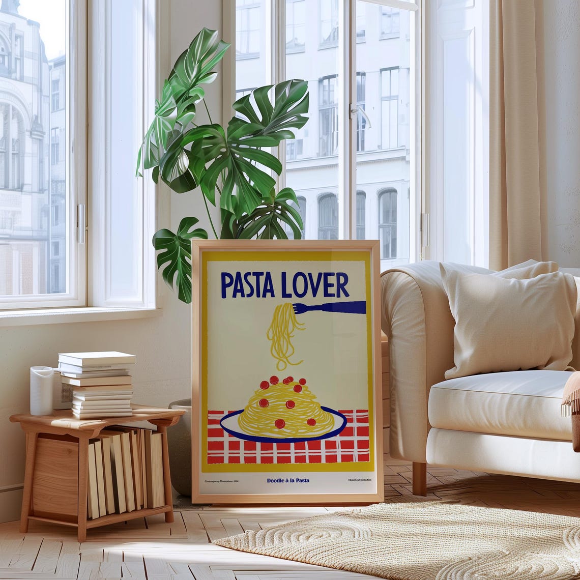 Cheerful Pasta Lover Retro Spaghetti and Tomatoes Kitchen Poster - Image 4