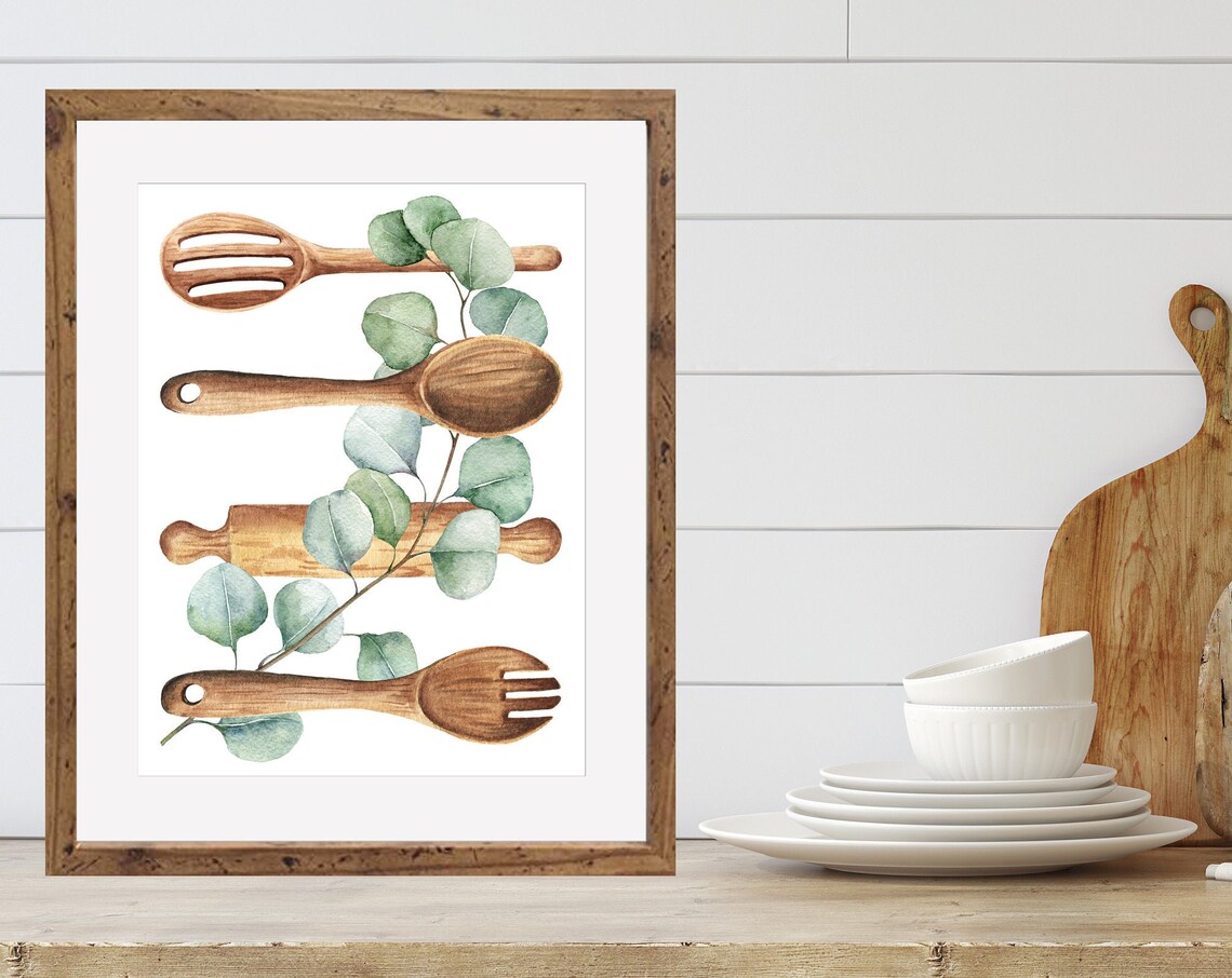 Shiputensils And Eucalyptus Kitchen Decor Art Print