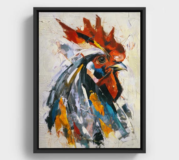 Abstract Rooster Wall Art Colorful Farmhouse Animal Painting Instant