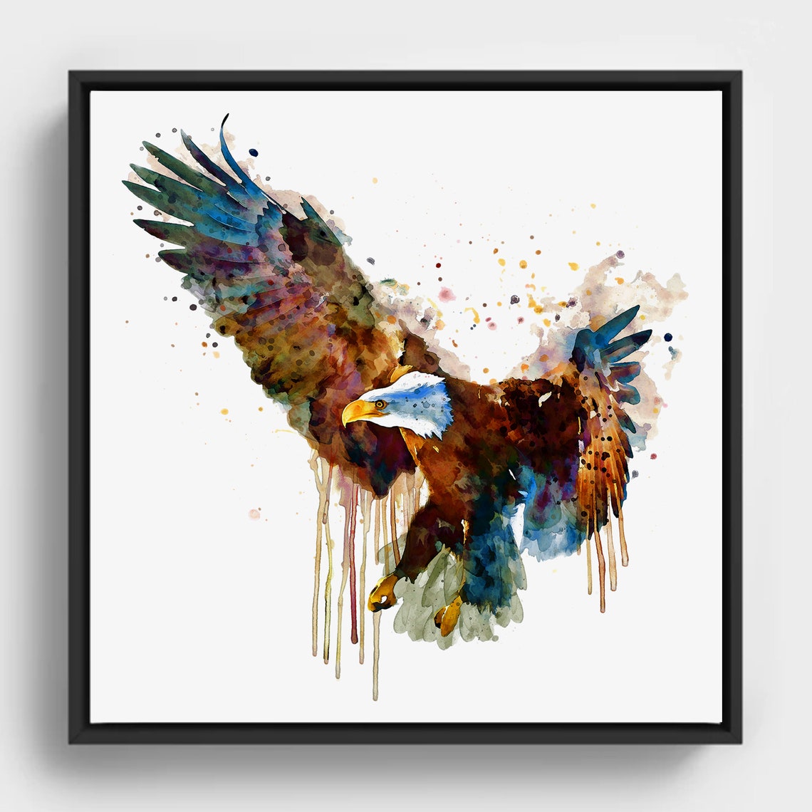 Bald Eagle Soaring Colorful Watercolor Splash Patriotic Bird Poster
