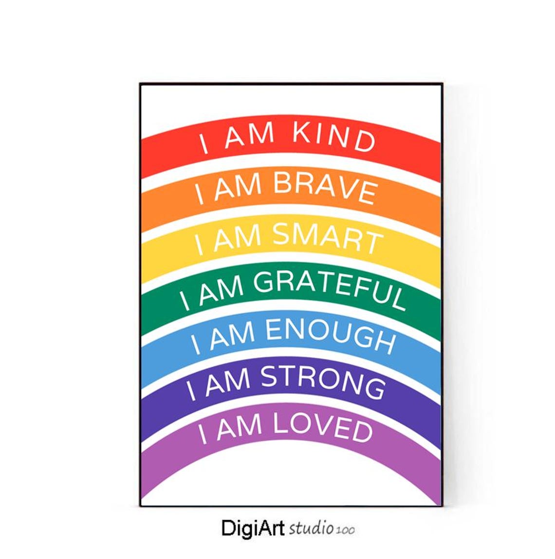 Rainbow Affirmations Kids I Am Kind Brave Strong Loved Wall Poster