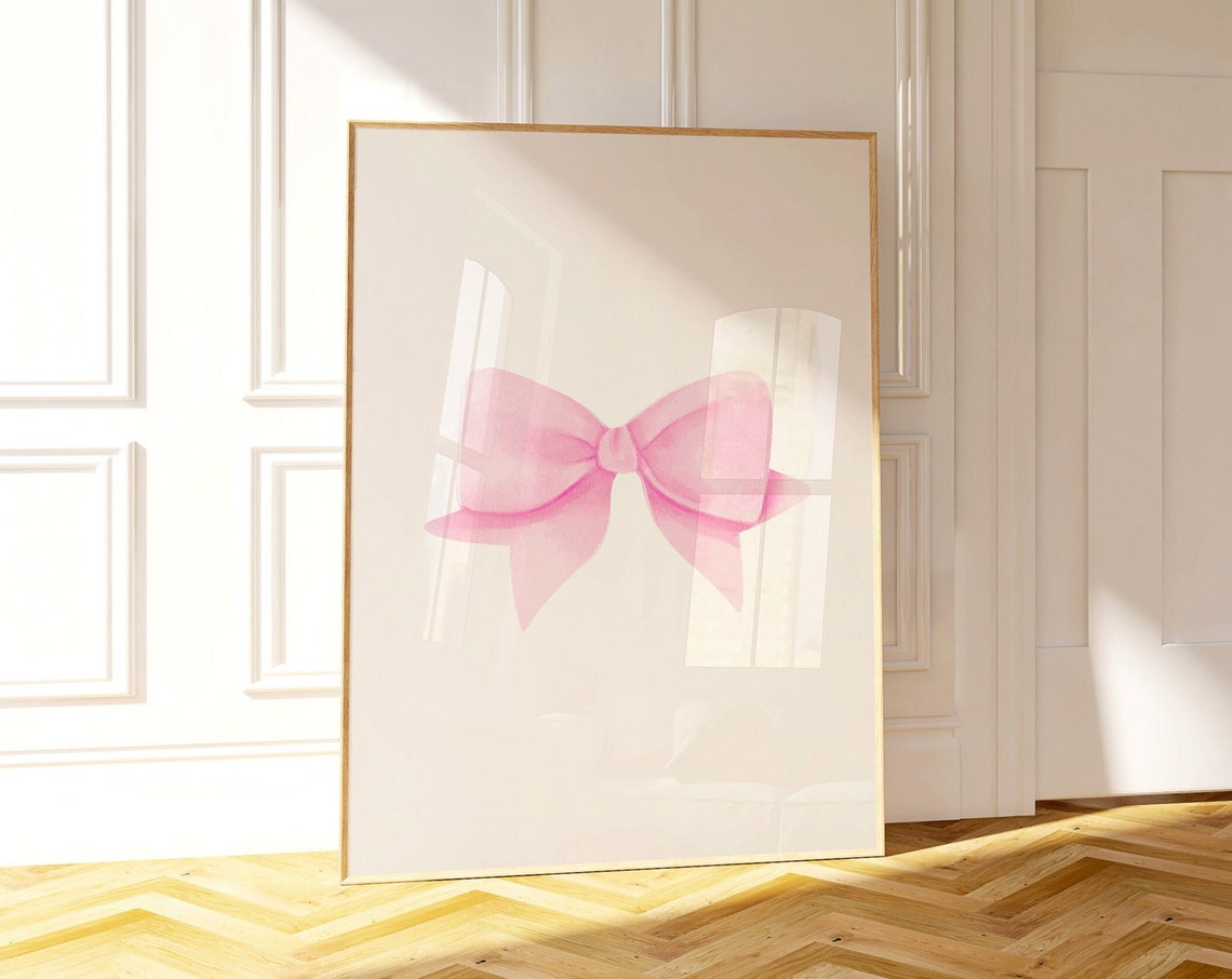 Pink Watercolor Bow Single Coquette Balletcore Style Wall Art - Image 3