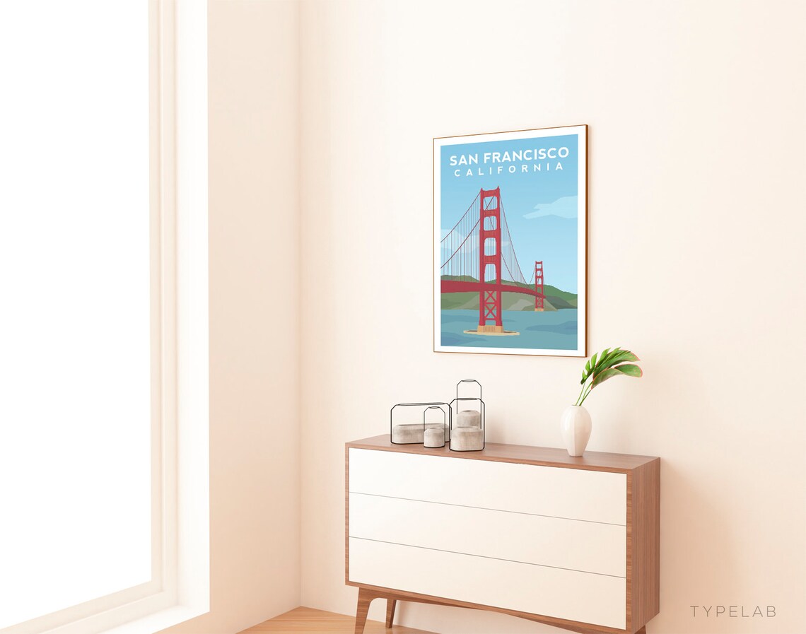 Golden Gate Bridge California Illustration Travel Poster - Image 2