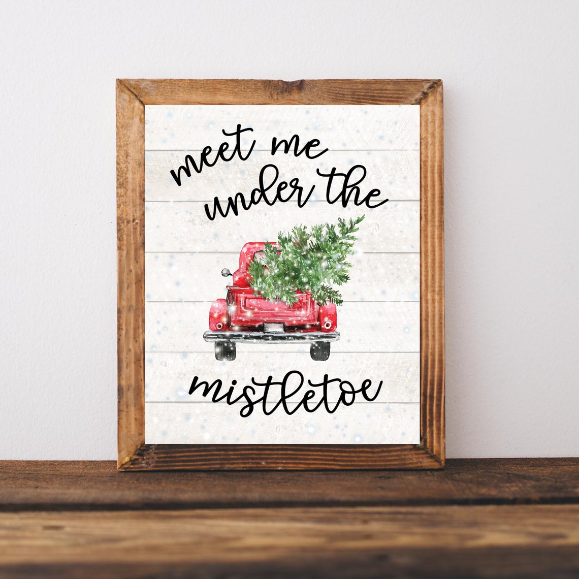 Meet Me Under the Mistletoe Poster Red Truck Christmas Gift Decor