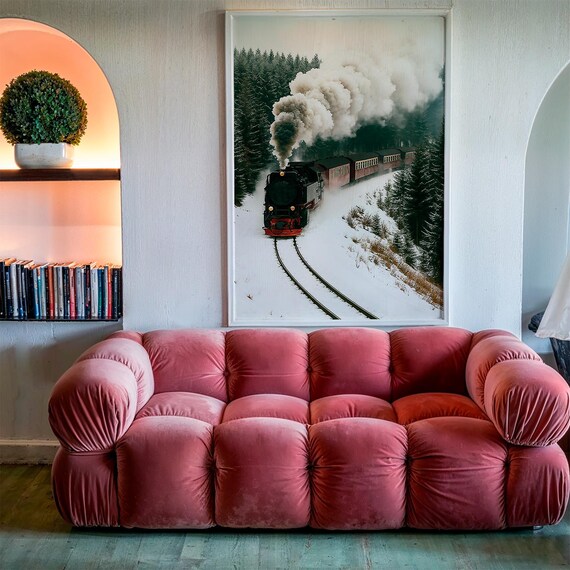 Vintage Steam Train Crossing Winter Snow Forest Photo Poster
