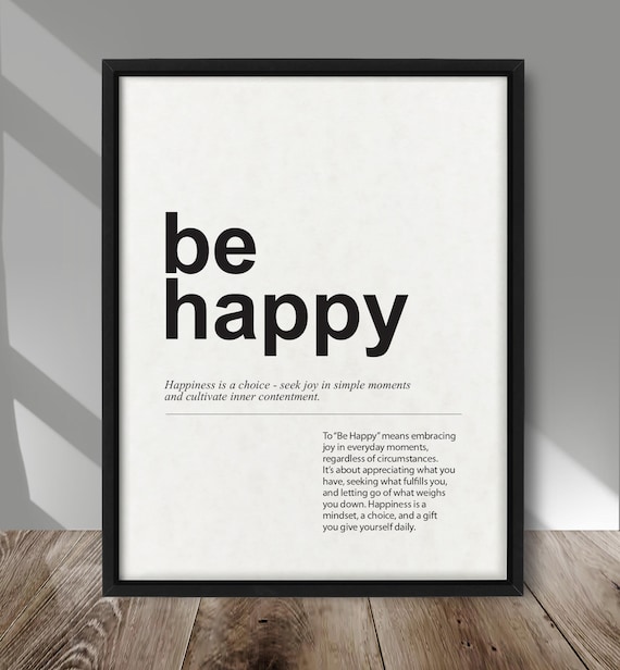 Be Happy Minimalist Black Letterpress Quote Typography Poster