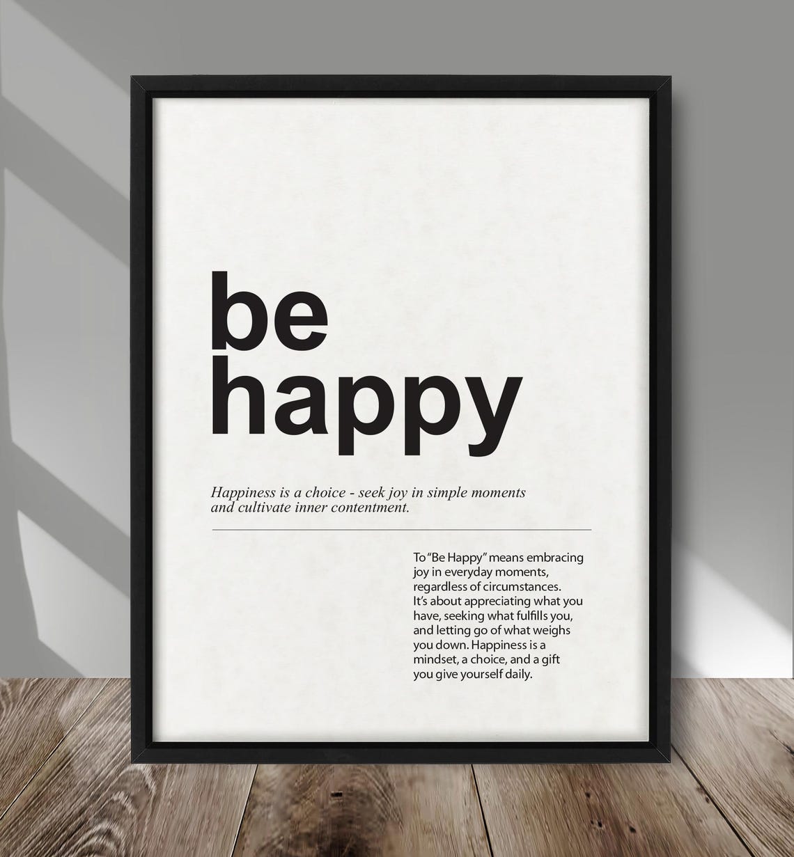 Be Happy Minimalist Black Letterpress Quote Typography Poster