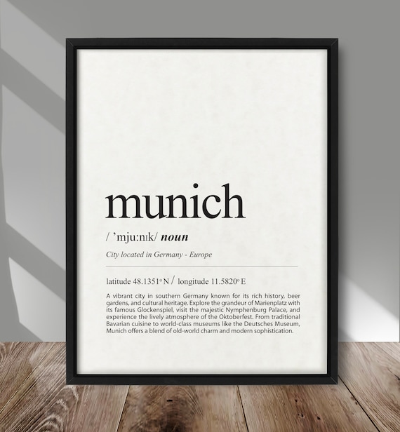 Munich Germany City Definition Typography Travel Coordinates Poster