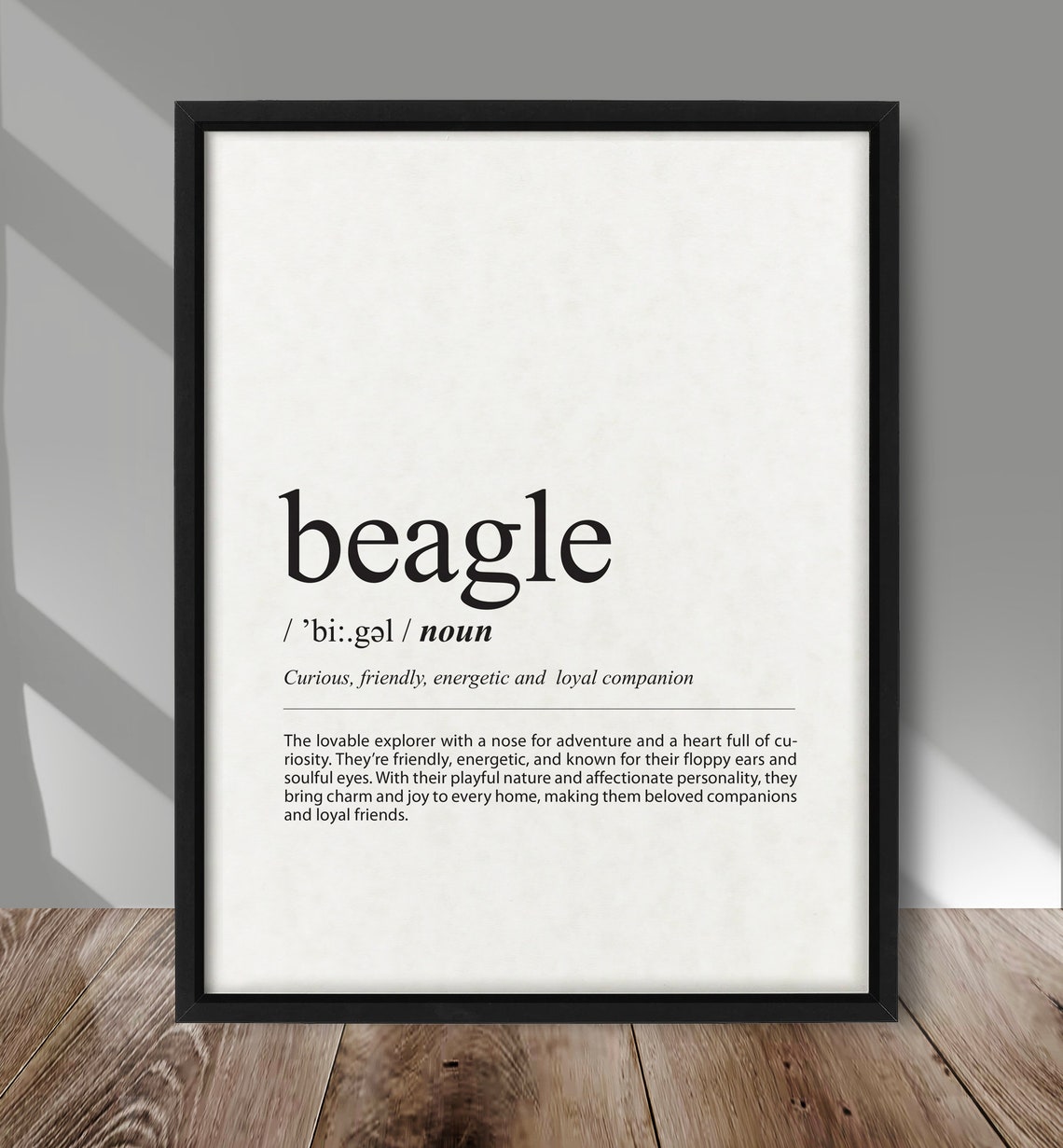 Beagle Definition Dictionary Typography Dog Lover Wall Decor Poster
