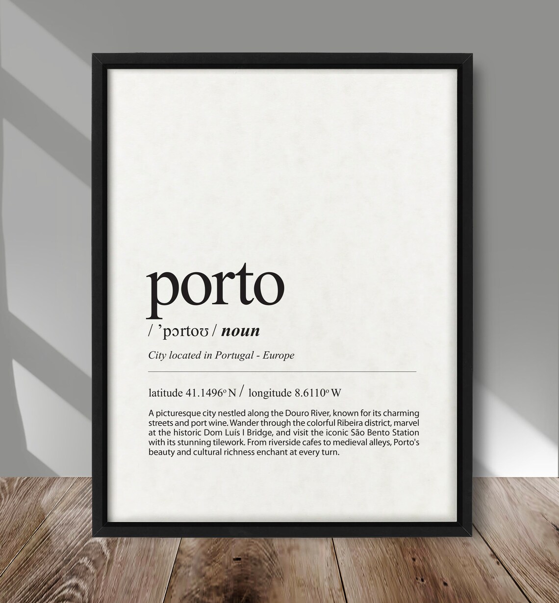 Porto City Definition Poster Print, European Typography