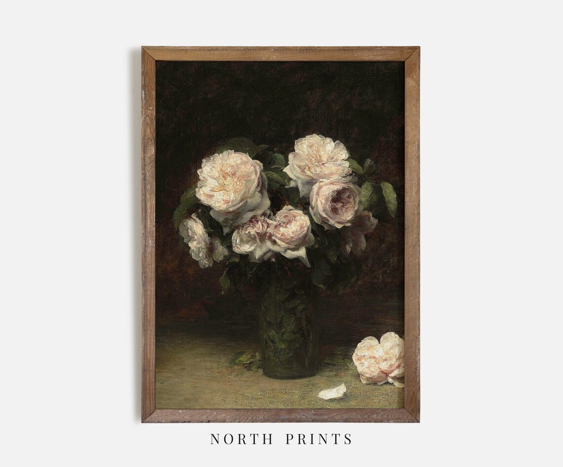 Moody Dark Roses Vintage Flower Art Print - Image 4
