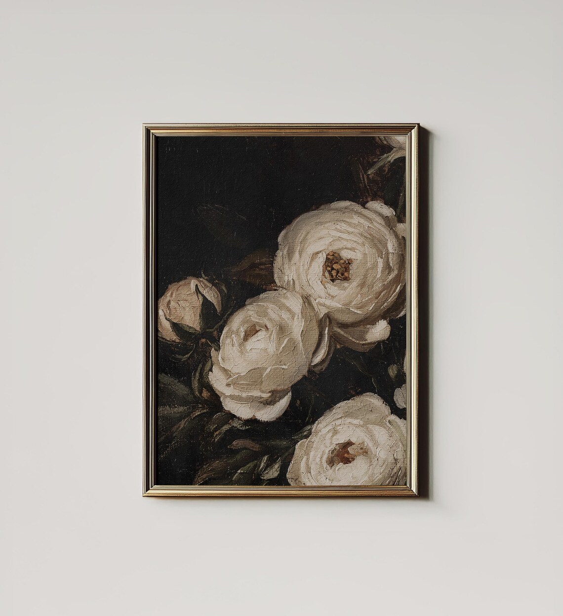 Peony Botanical Floral Art Print, Moody Dark Decor
