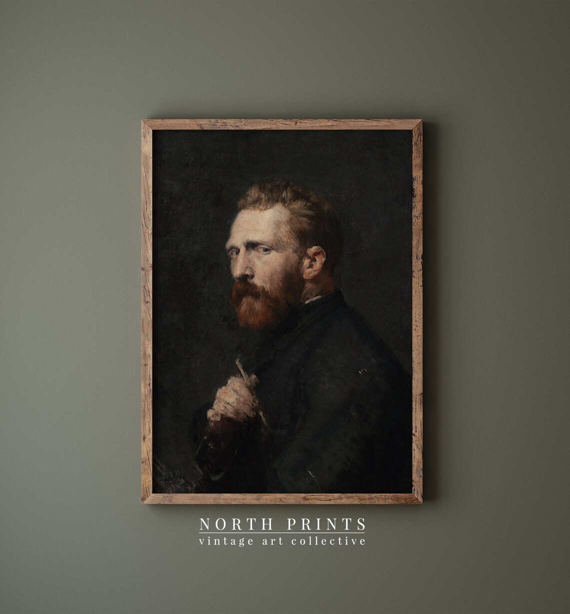 Vintage Man Portrait Painting, Dark Moody Portrait - Image 2