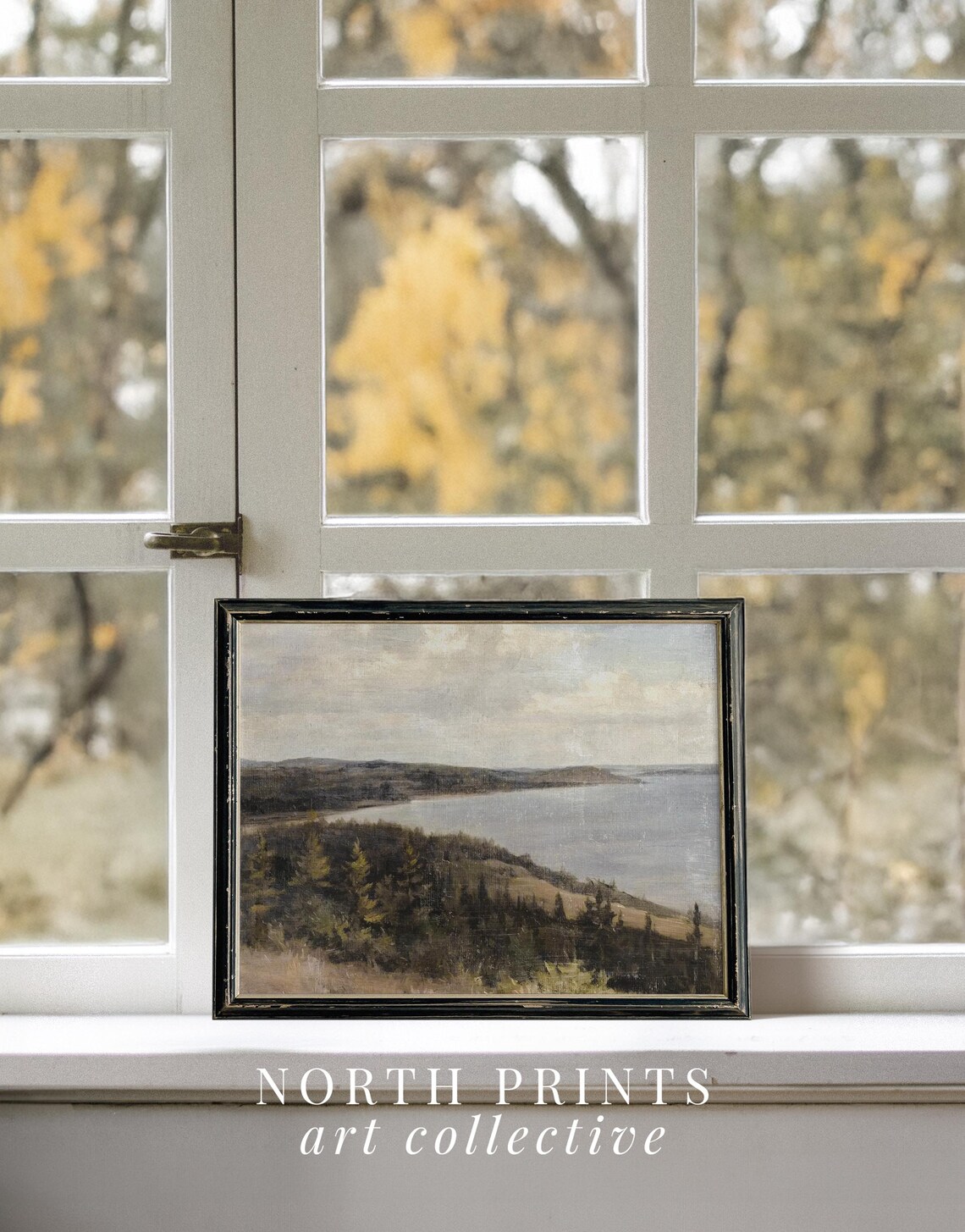 Coastal Pine Forest Hills Calm Bay Overcast Sky Vintage Landscape Wall Print - Image 3