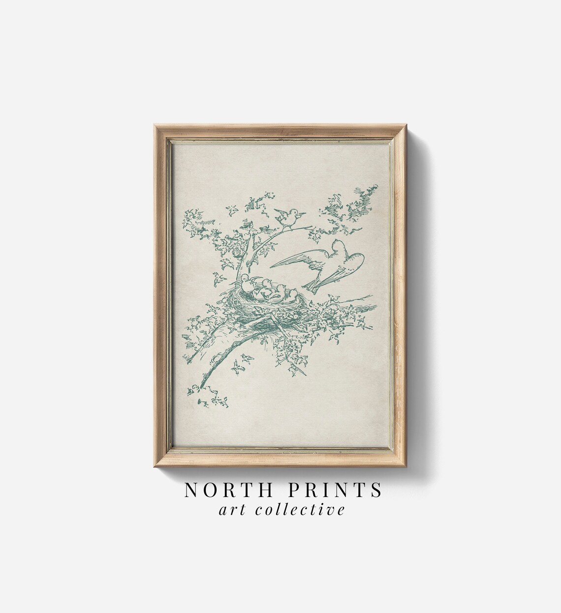 Vintage Nursery Bird Sketch Art Print, Farmhouse Decor