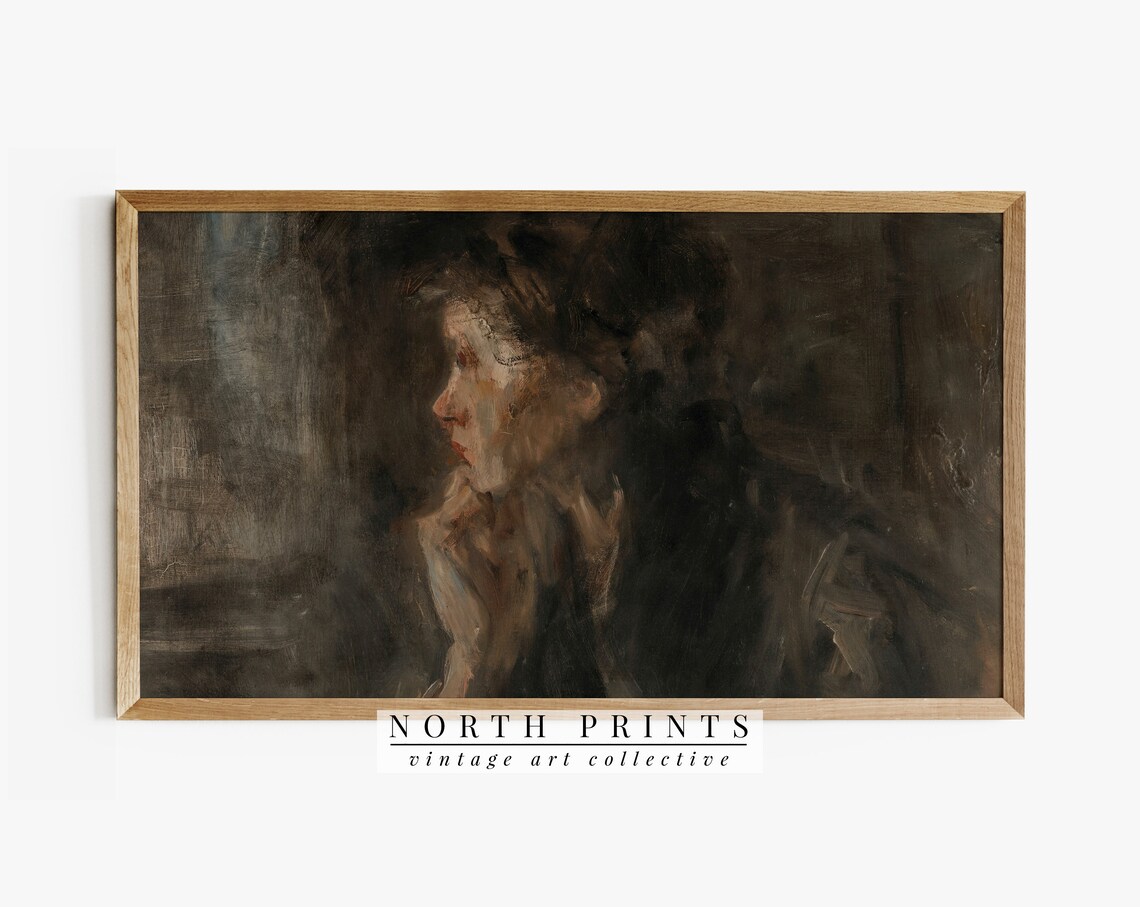 Vintage Moody Rustic Portrait Oil Painting Art Print - Image 2