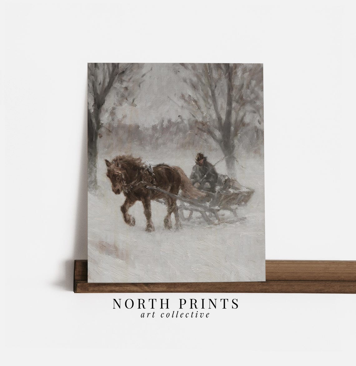 Impressionist Horse Drawn Sleigh Snowfall Winter Scene Art Poster