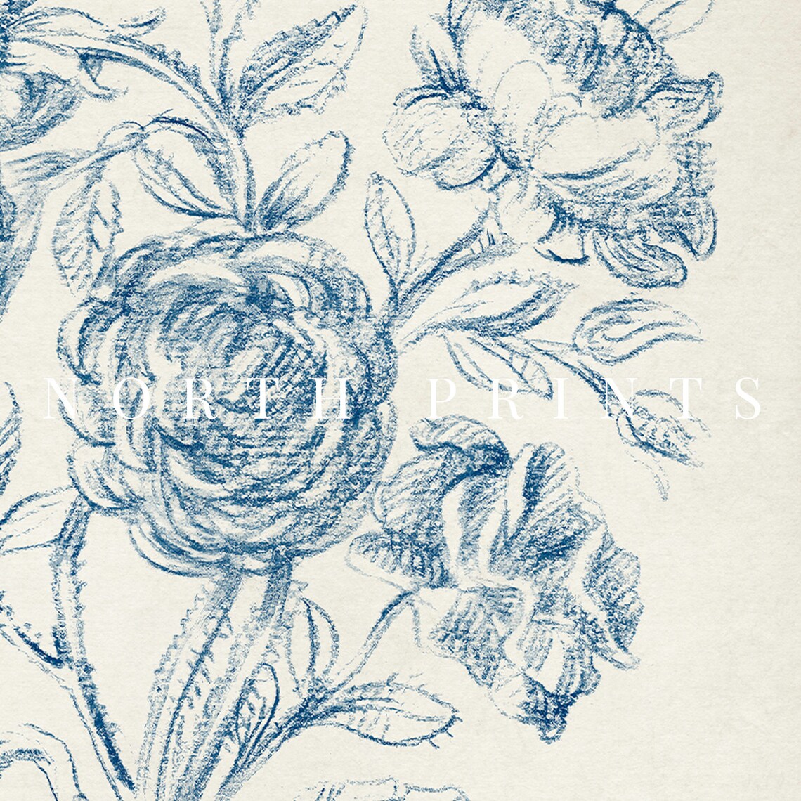 Antique Victorian Blue Rose Bouquet Sketch Art Print - Image 3