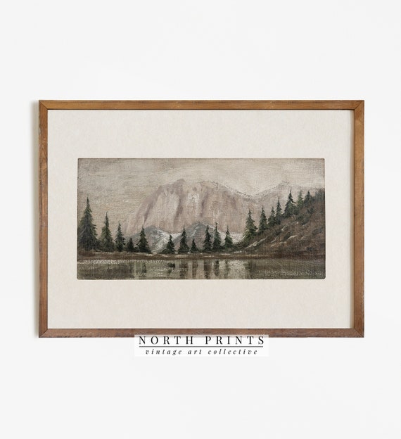 Rustic Lake Art Vintage Forest Painting Cabin Wall Decor North Prints 811