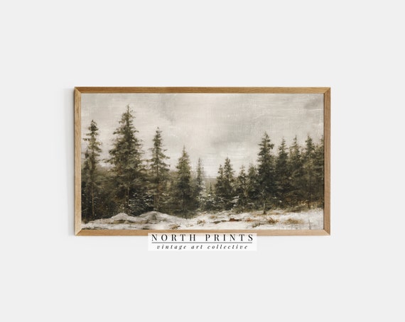 Winter Forest Painting, Christmas Pine Trees Art Print