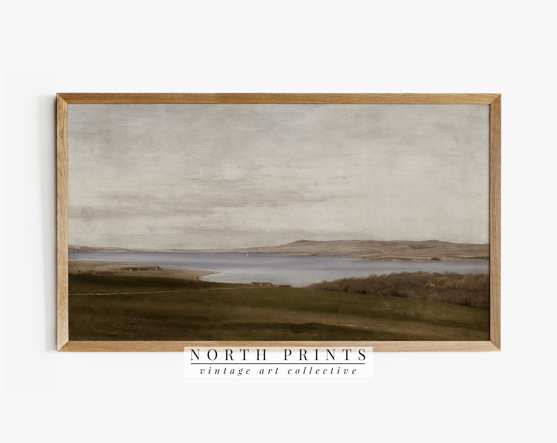 Vintage Coastal Landscape Art Print, Farmhouse Decor