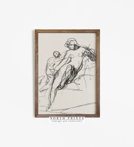 Antique Line Drawing Vintage Abstract Sketch Woman Art Print