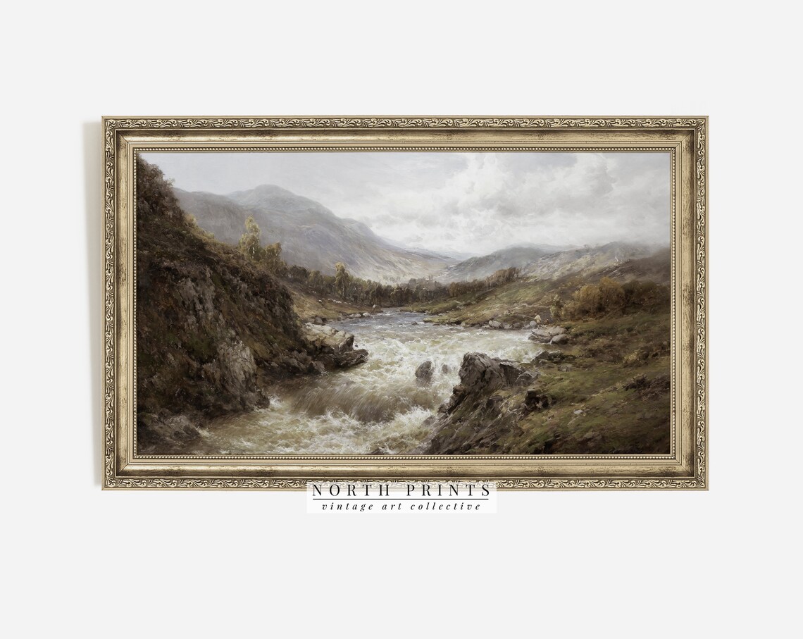 Vintage Rustic Mountain Landscape Art Print - Image 2