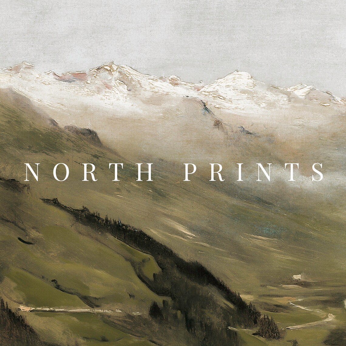 Mountain Landscape Painting, Antique Muted Green Art Print - Image 2