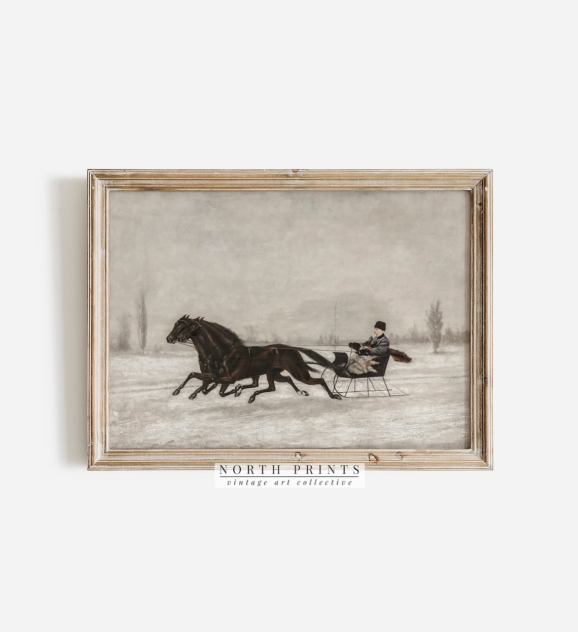 Vintage Winter Sleigh Ride Art Print, Country Christmas Decor - Image 2
