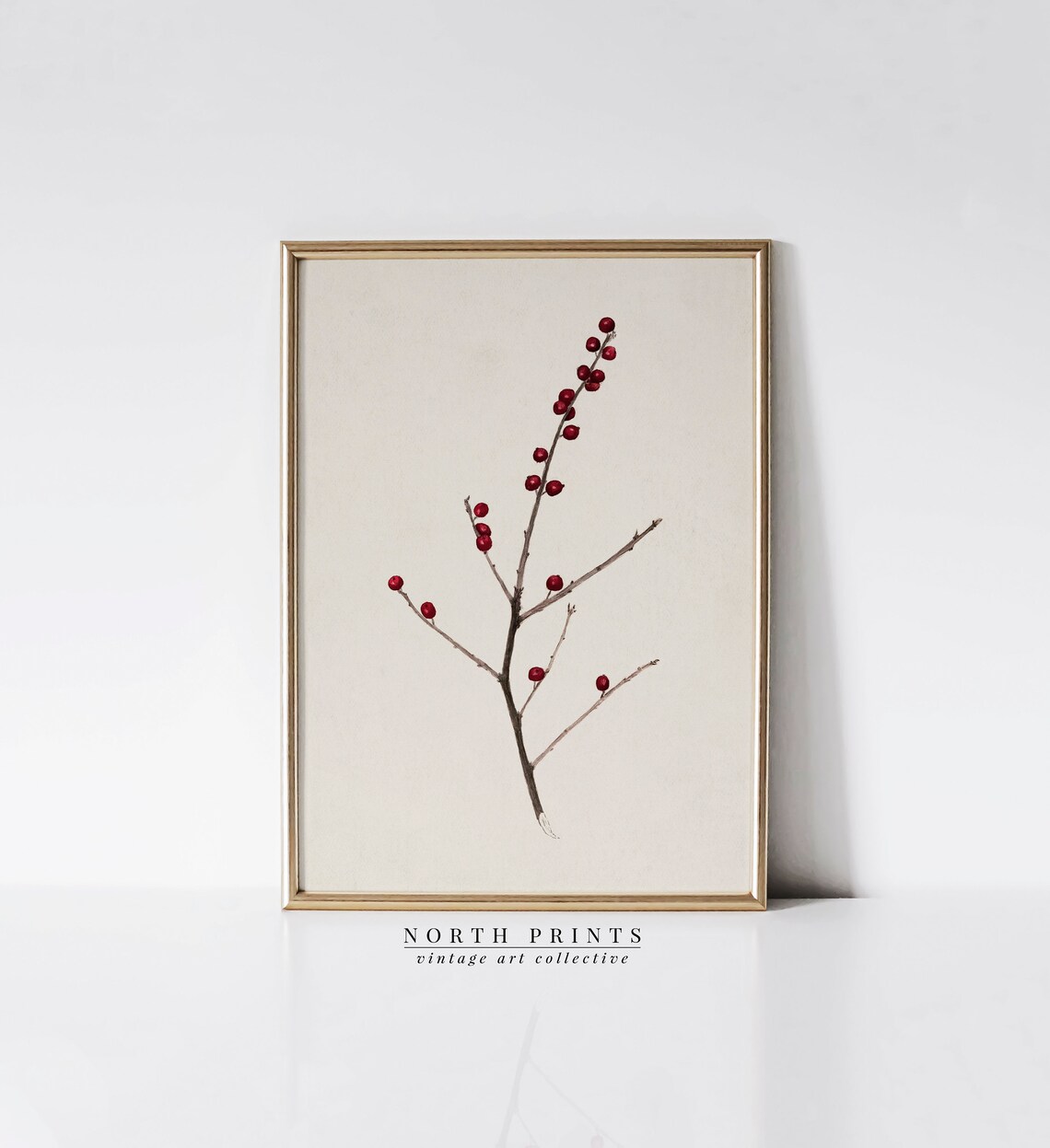 Winter Berry Branch Vintage Christmas Art Print