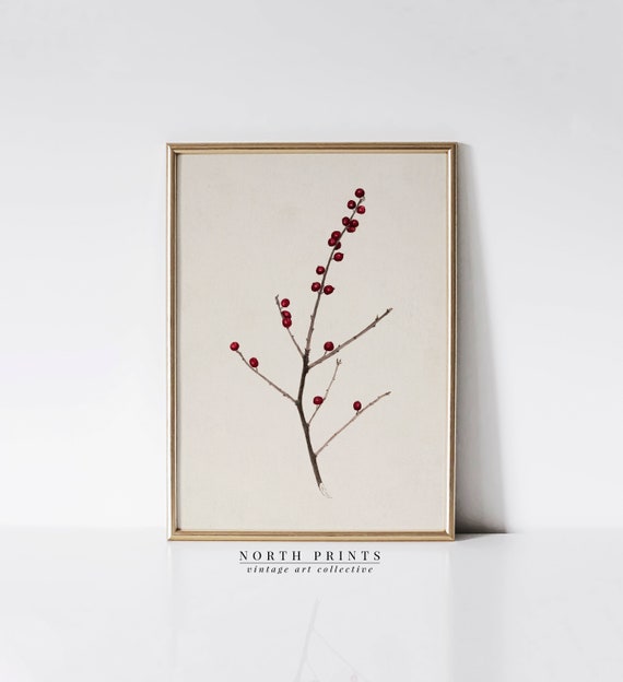 Winter Berry Branch Vintage Christmas Art Print