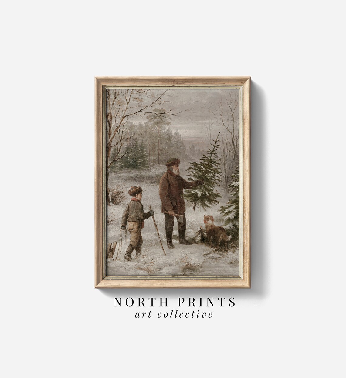 Country Christmas Vintage Painting Winter Art Print - Image 2