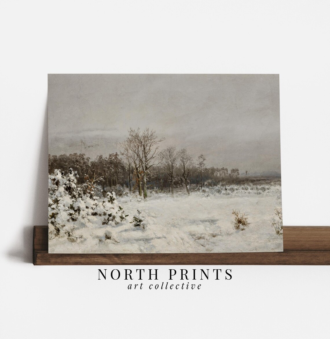Snowy Winter Field Bare Trees Vintage Landscape Painting Poster