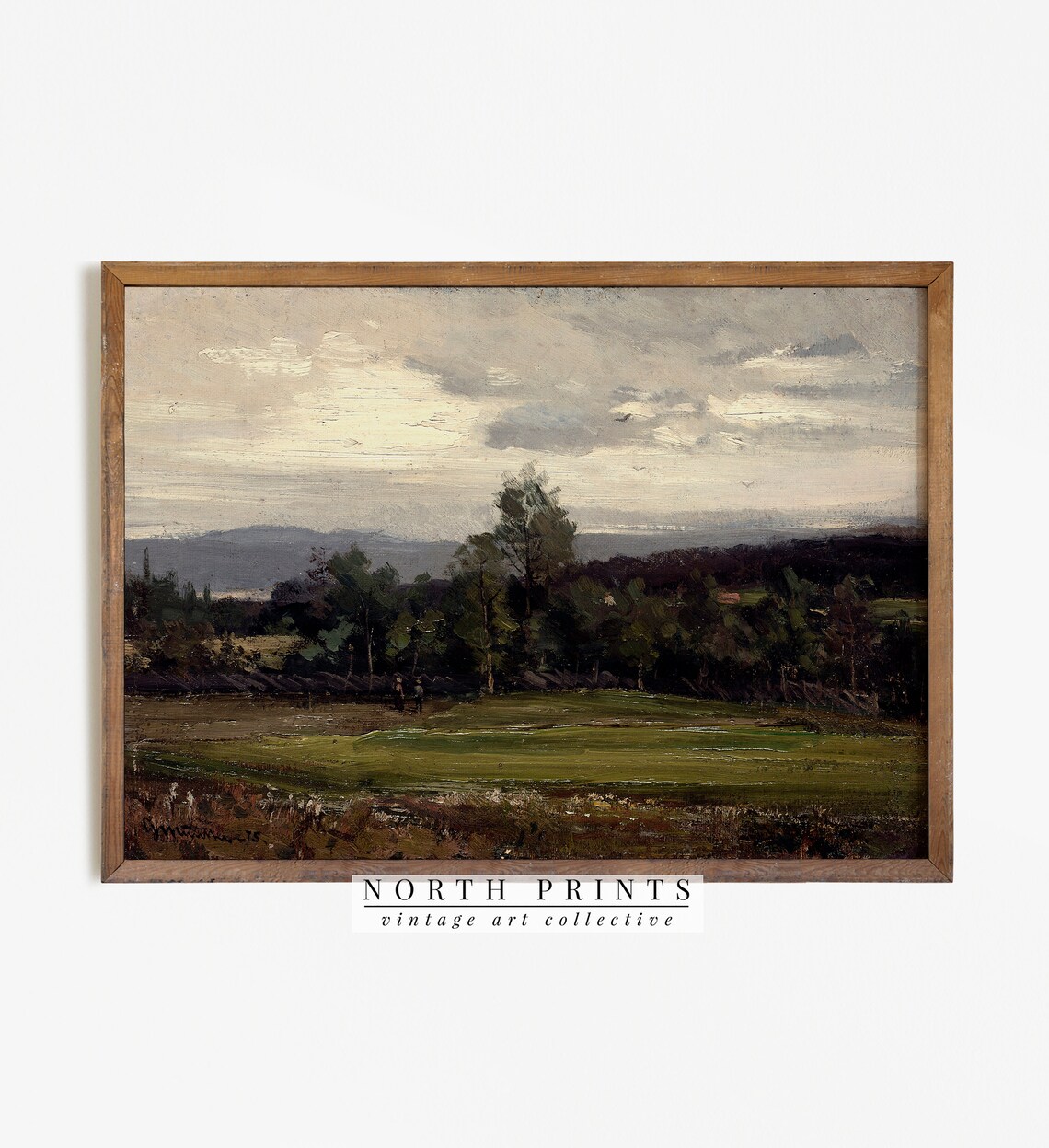 French Country Vintage Dark Green Landscape Art Print