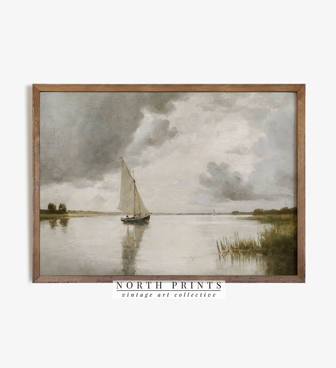 Lake Sailboat Painting, Nautical Neutral Bedroom Print - Image 2
