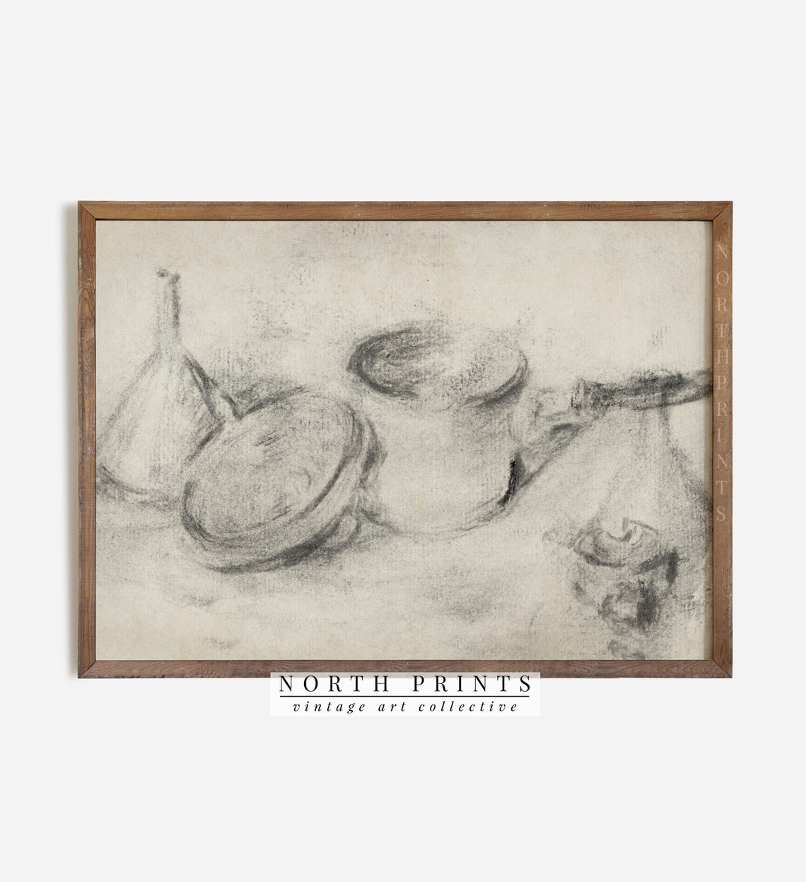 Antique Charcoal Still Life Sketch Pottery Pots Kitchen Poster - Image 3