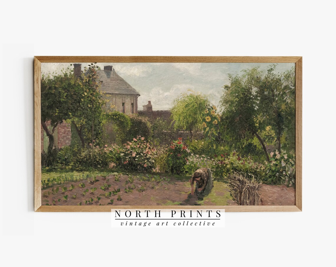 Vintage English Summer Garden Gardener Lush Green Flower Beds Poster