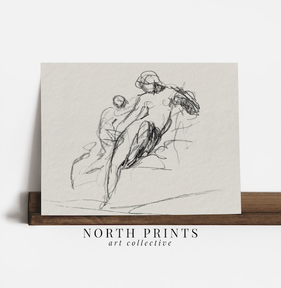 Mother And Child Portrait Sketch, Neutral Minimalist Art Print