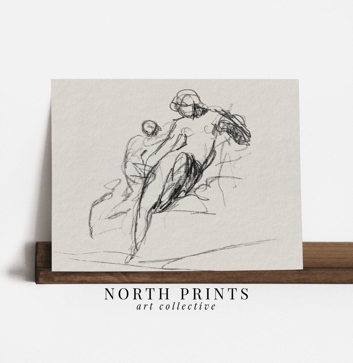Mother And Child Portrait Sketch, Neutral Minimalist Art Print