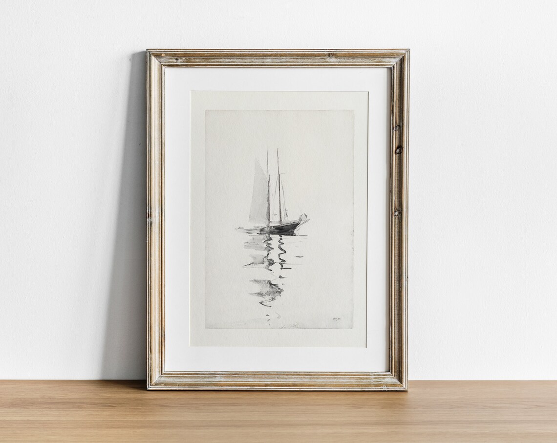 Muted Sailboat Vintage Nautical Art Print - Image 2