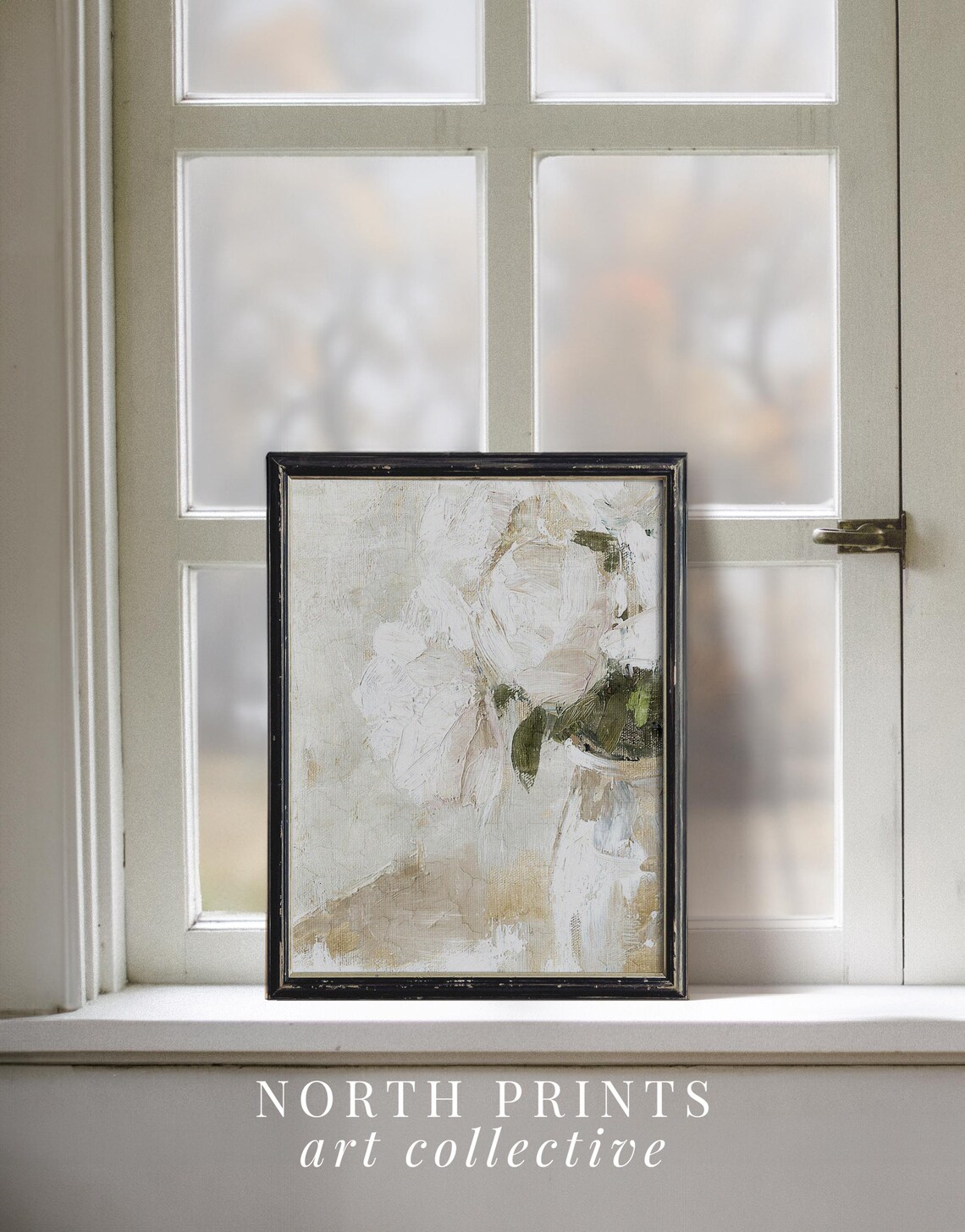 Abstract White Roses Botanical Art Print, Modern Farmhouse - Image 2