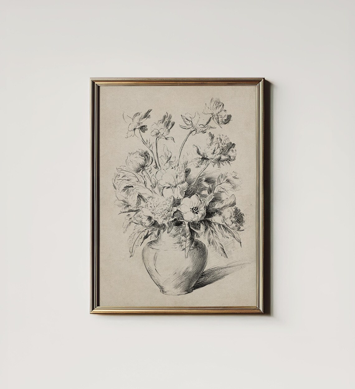 Neutral Botanical Sketch Art, French Kitchen Decor